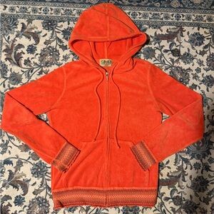 EUC Vintage Juicy Couture Vibrant Orange Terry Cloth Zip Up Hoodie size M